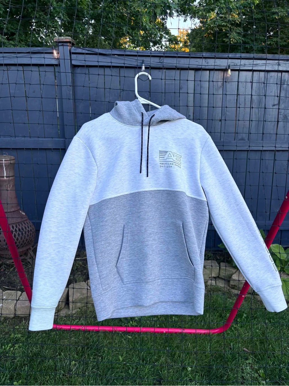 American Eagle Light and Dark Grey Logo Hoodie